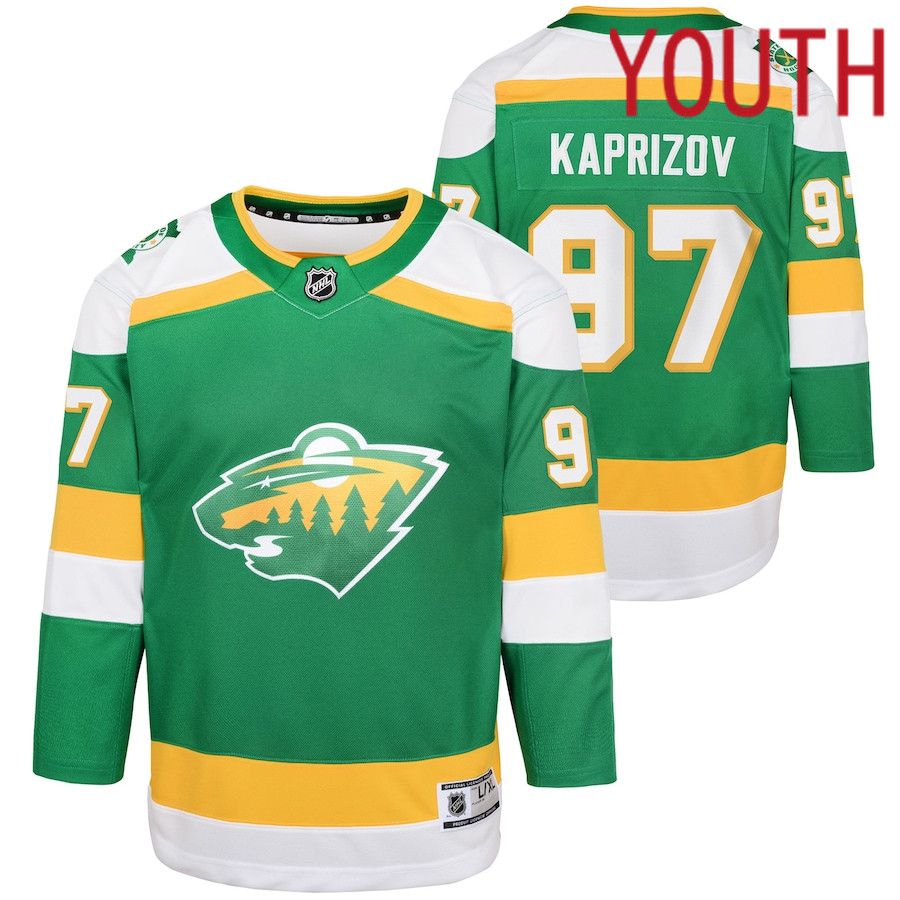 Youth Minnesota Wild #97 Kirill Kaprizov Green 2023-24 Alternate Replica Player NHL Jersey->youth nhl jersey->Youth Jersey